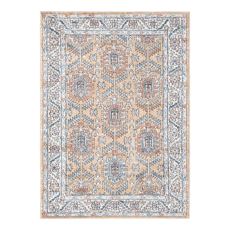 Weingartner Performance Mustard Yellow/Ivory/Blue Rug, Rectangle 4' x 6'