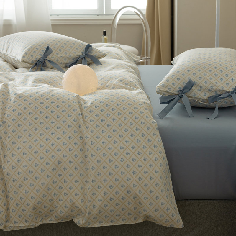 Ensemble d'édredon en microfibre à imprimé floral, Édredon simple TG + 2 taies d'oreiller