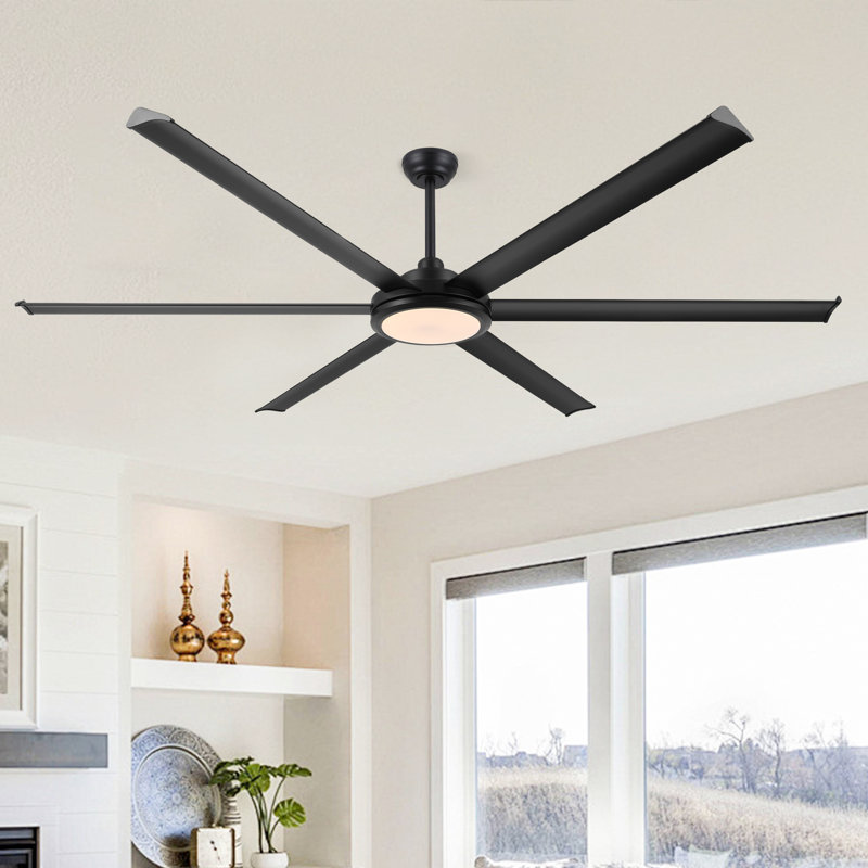 Ventilateur de plafond 6 pales en aluminium avec ensemble d'éclairage et télécommande, Noir, noir, noir, noir, 96''