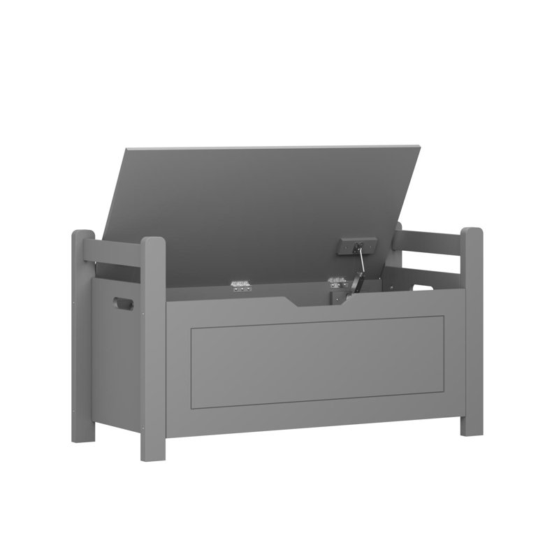 Banc de rangement pour jouets avec siège à coussin et couvercle rabattable, Gris