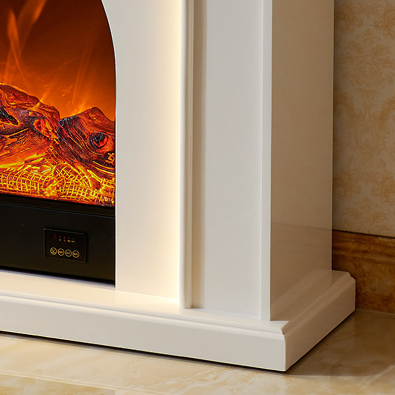 Beige Solid Wood Electric Fireplace