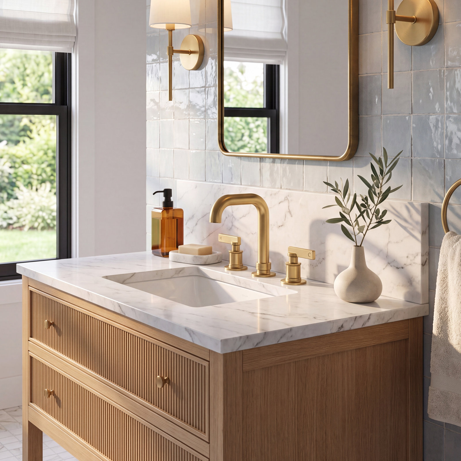 Castia Widespread Bathroom Faucet - 0.5 GPM, Vibrant Brushed Moderne Brass