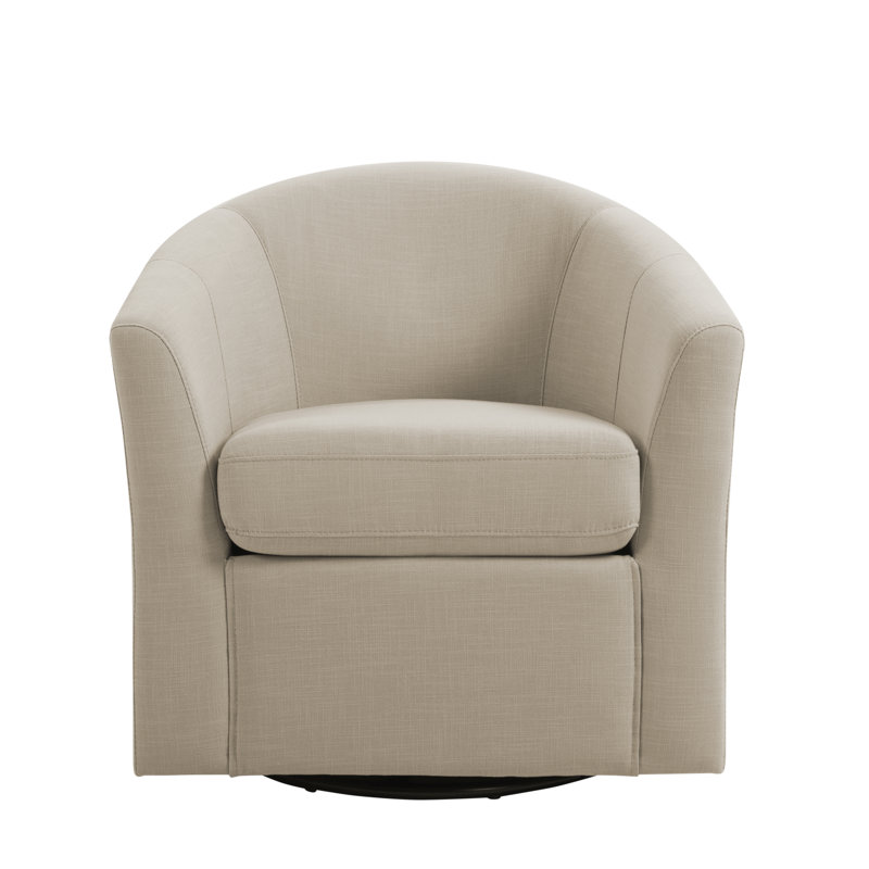 Fauteuil demi-tonneau pivotant rembourré Aunna, Mélange de lin brun