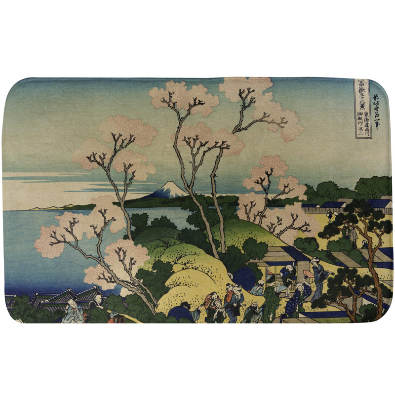 Tapis pour salle de bain Mt. Fuji, l 17 po x L 24 po, Vert / Bleu / Jaune
