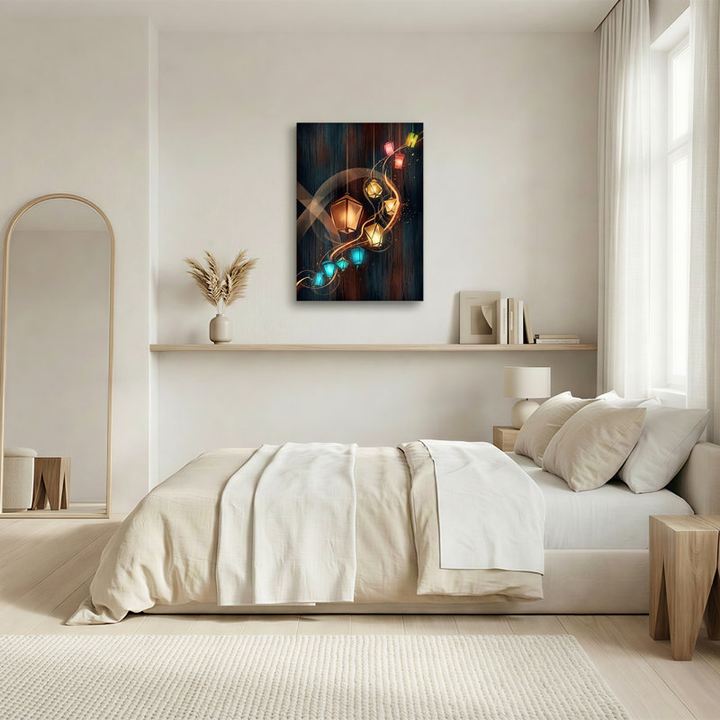 Art mural sur toile de lanternes bleues et dorées, 30"H x 20"W