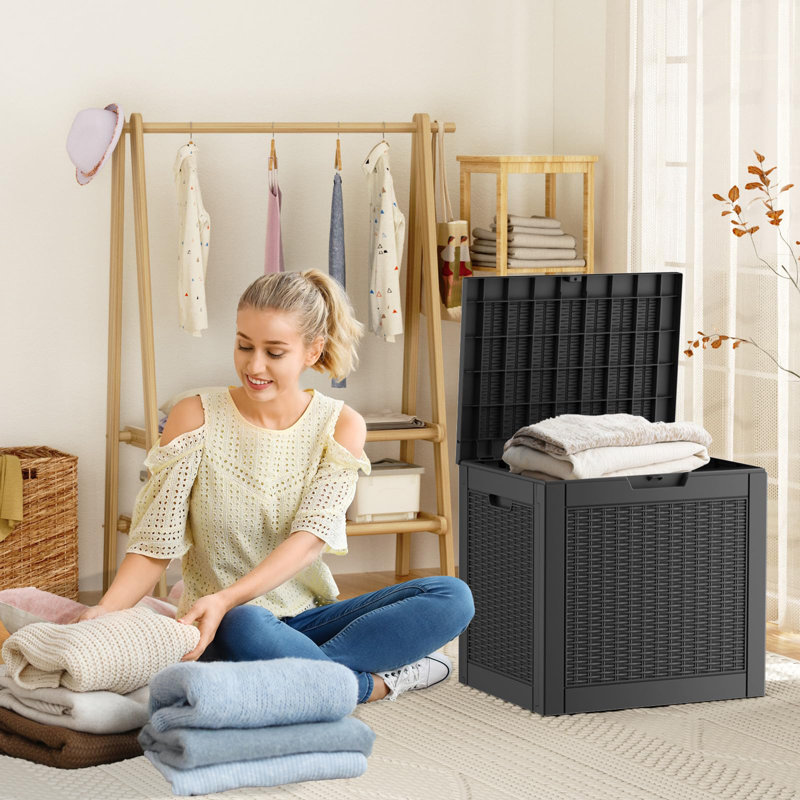 Black Lockable Resin Wicker Deck Box for Outdoor Storage