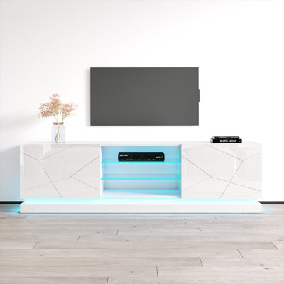 Meuble télé 70 po avec éclairage DEL, finition ultrabrillante, rangement multimédia Orduna