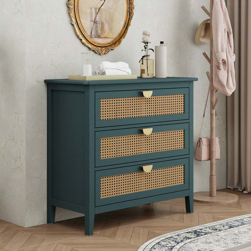 Commode 3 tiroirs Rattan, Vert