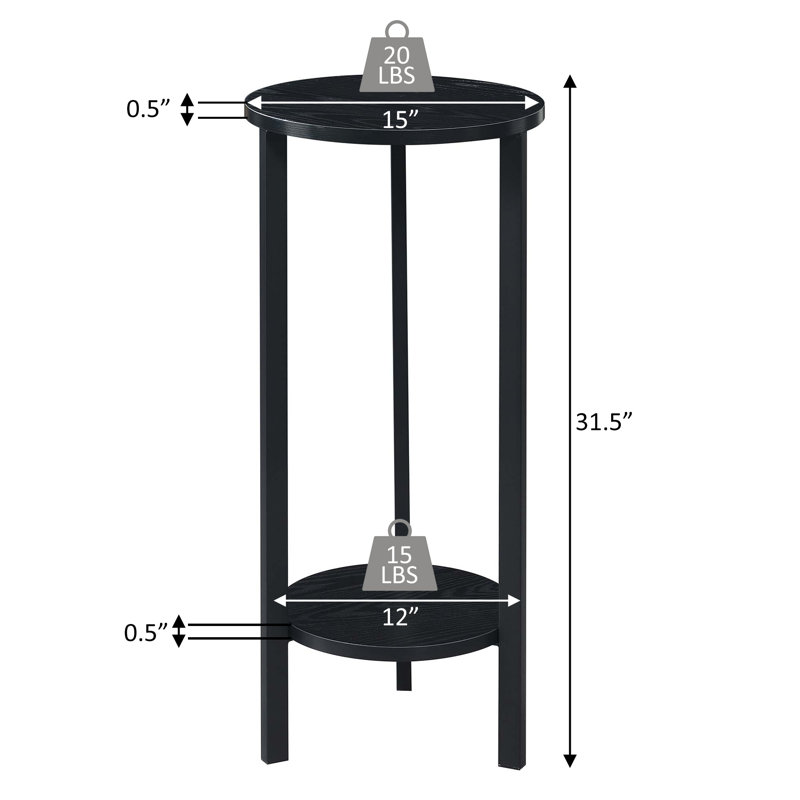 Support à plantes rond Migues, Bois de grange / noir, H 31,5 po x L 15 po x l 15 po