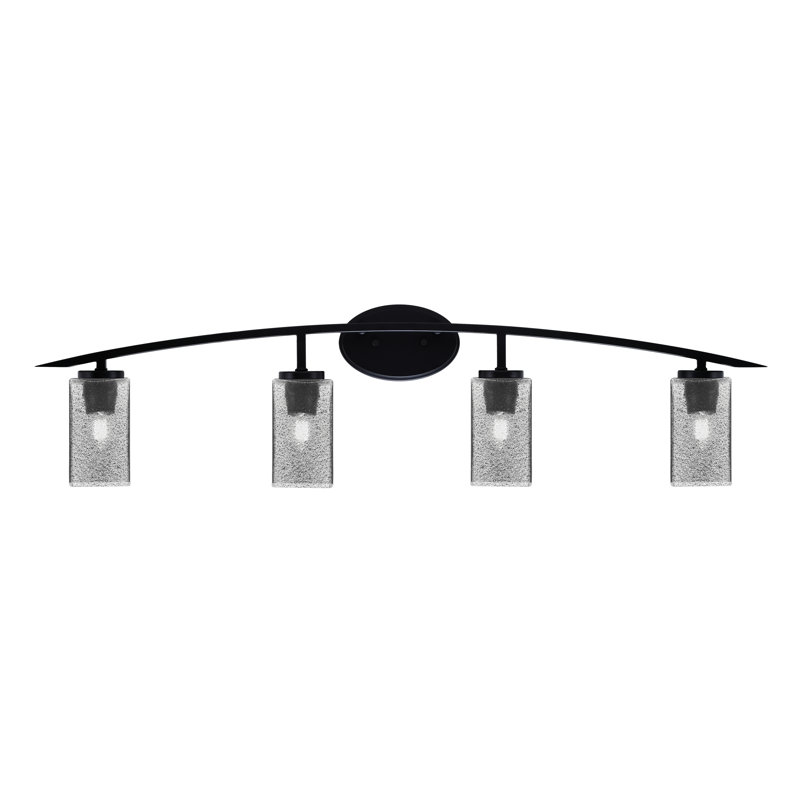 Barre d'éclairage de salle de bain 4 lumières avec verre carré fumé 3,5 po Kurve, Noir mat