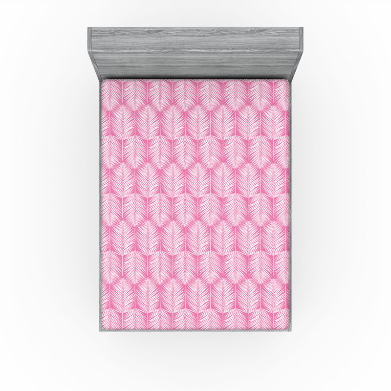 Palm Leaf Fitted Sheet, King Fitted Sheet, Pink/White