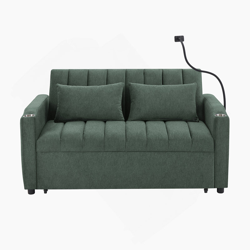 Canapé-lit convertible de 55,9 pouces avec ports USB, porte-gobelets et support de téléphone pivotant à 360 ° pour les salons modernes