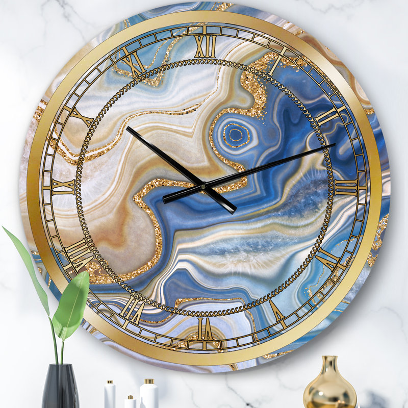 Horloge murale moderne Ocean Blue Golden Jasper Agate II, Moyen