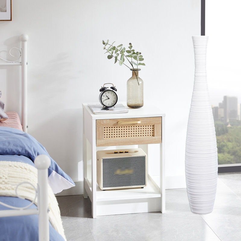 Grand vase de plancher à filetage vif blanc pour décoration de salon