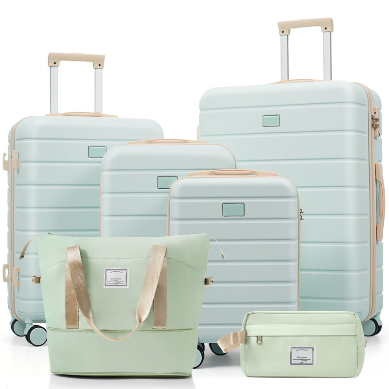 Ensemble de valise rigide 6 pièces avec serrure TSA Travelpro Max, ensemble de valise à roulettes 16/20/24/28 pouces avec sac de voyage extensible et trousse de toilette imperméable, poignée réglable (gris-vert)