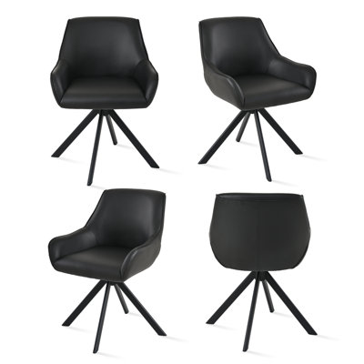 46 cm H Upholstered Faux Leather Low Back Armchair in Black