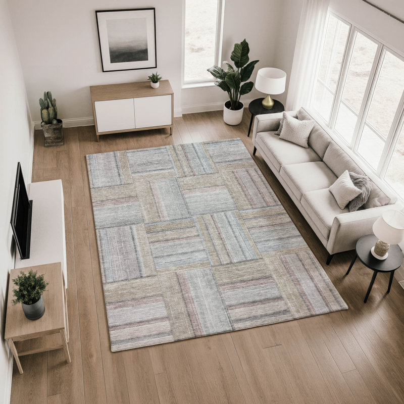 Premium Machine Washable Mayfield AMF2285 Geometric Rug, Taupe, 9' x 12'