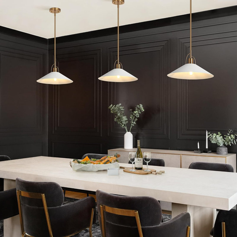Luminaire suspendu pour îlot de cuisine, luminaires suspendus en métal doré et blanc de 14 pouces, luminaire suspendu de cuisine moderne sur îlot
