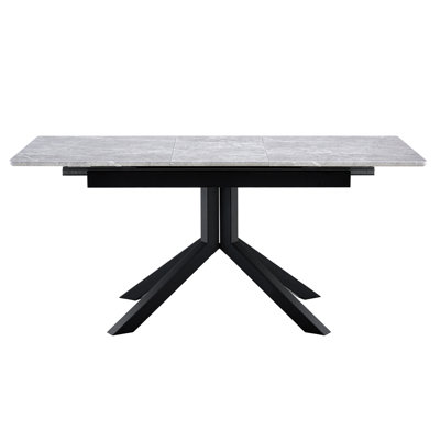 Modern Rectangular Dining Table with Light Gray Painted MDF Top and Sturdy Geometric Metal Legs, Contemporary Kitchen Table for Dining Room, Office or Small Spaces (Light Gray Marble, 1 Table)
