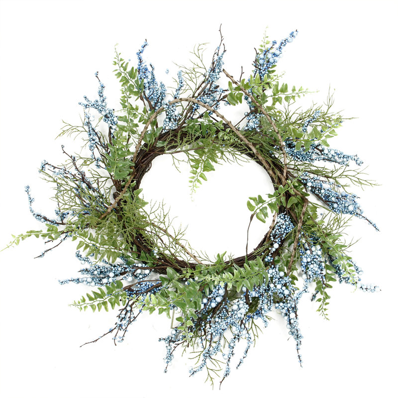 Couronne artificielle Berry Twig vert et bleu 12 pouces