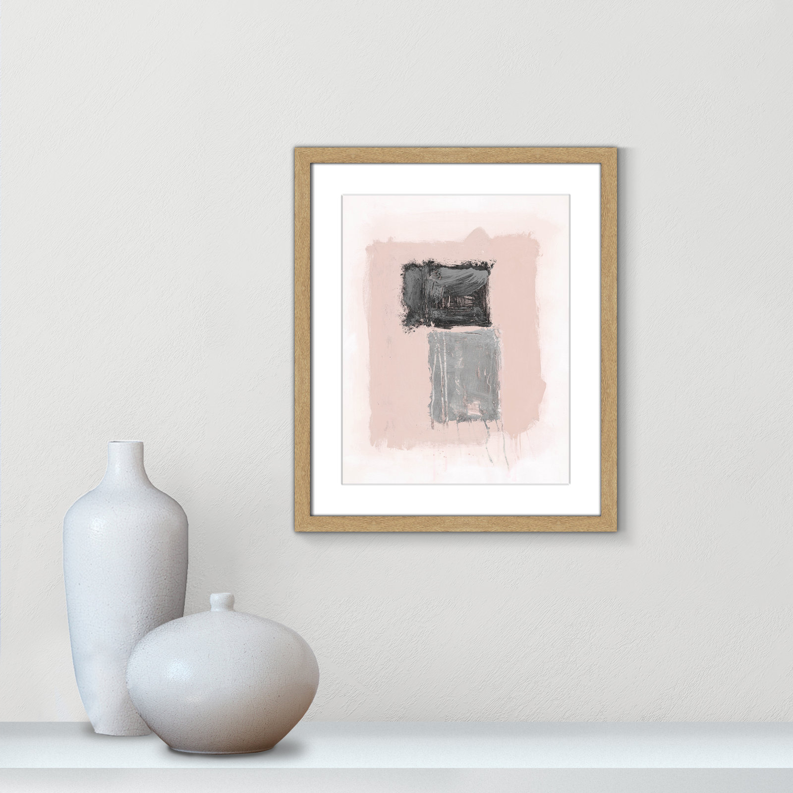 Pink, Black and Silver Shimmer II Print, 19" H x 16" W x 1.25" D, Natural Woodgrain Picture Framed