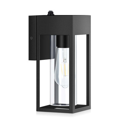 Dusk To Dawn Outdoor Hardwired Wall Light Fixture, Exterior Porch Light With E26 Socket & Clear Glass Shade, Modern Wall Sconce For House Patio Garage Door