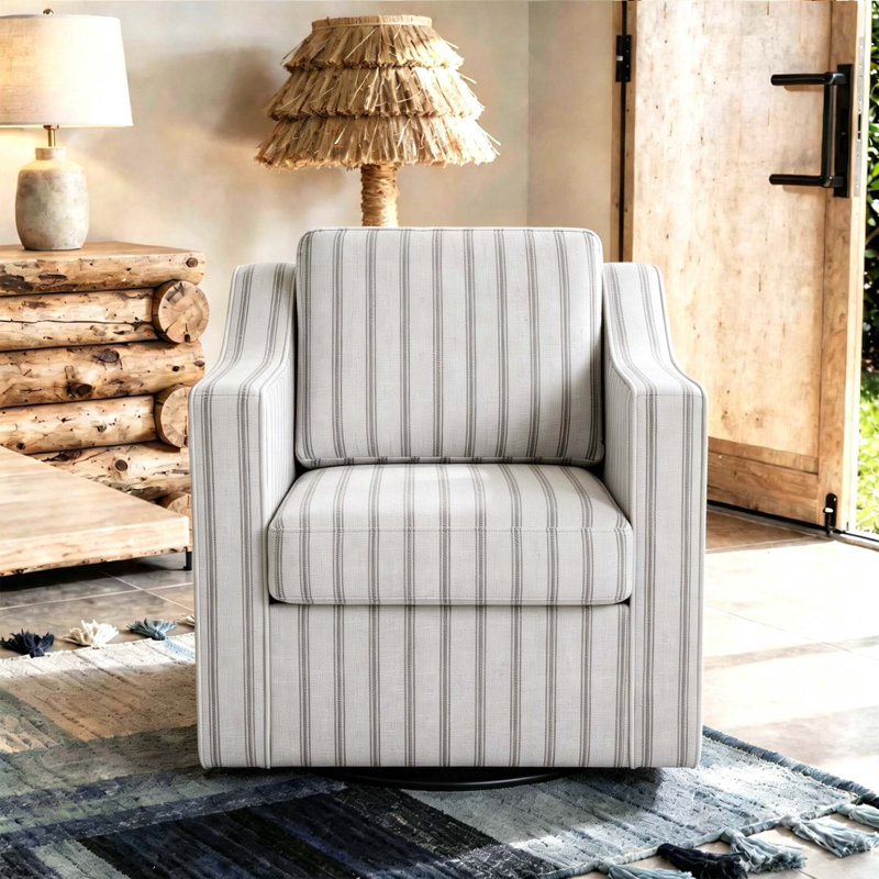 Upholstered Swivel Armchair, Pinstripe Grey Cotton Blend