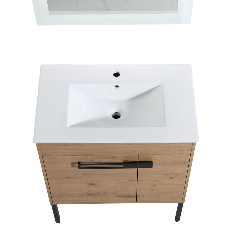 Meuble-lavabo 30 po avec lavabo, Imitation chêne