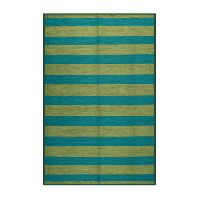 Machine Washable Horizontal Stripes Green Area Rug