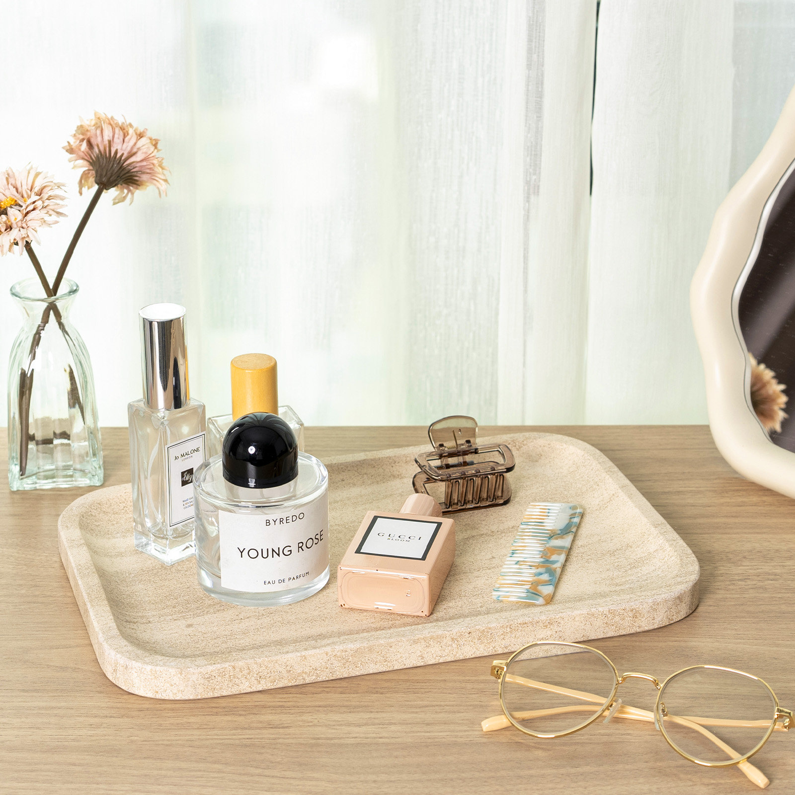 Guein Rectangle Natural Marble Tray, Moca Cream Media