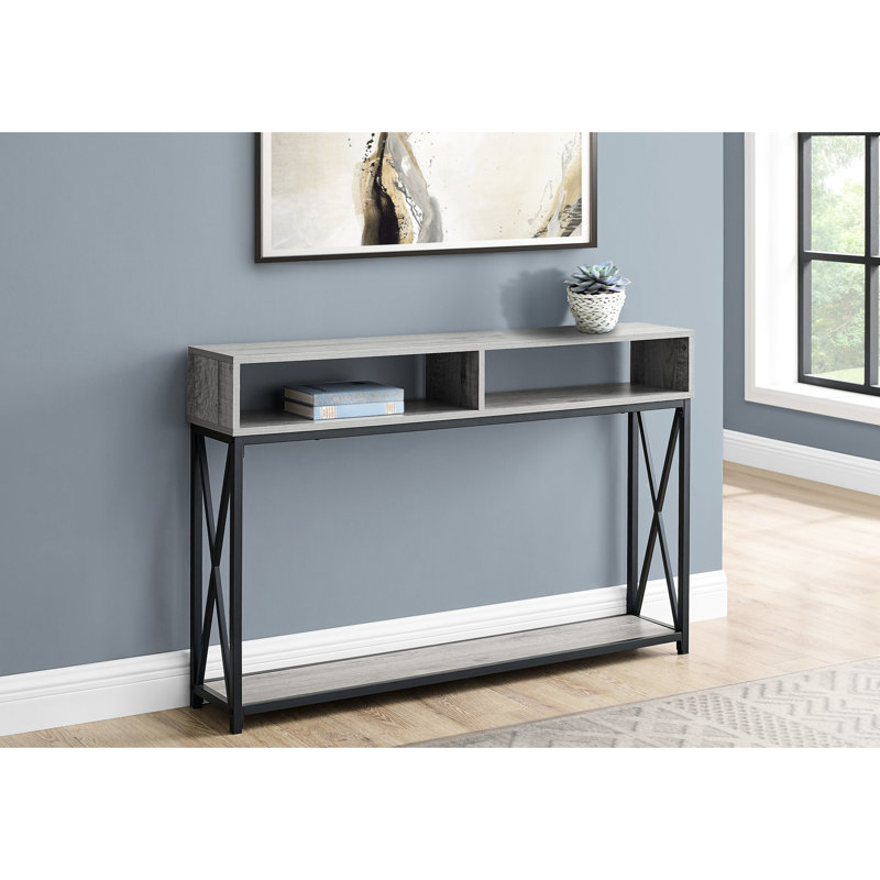 Accent - Plateau en stratifié gris et base en métal noir