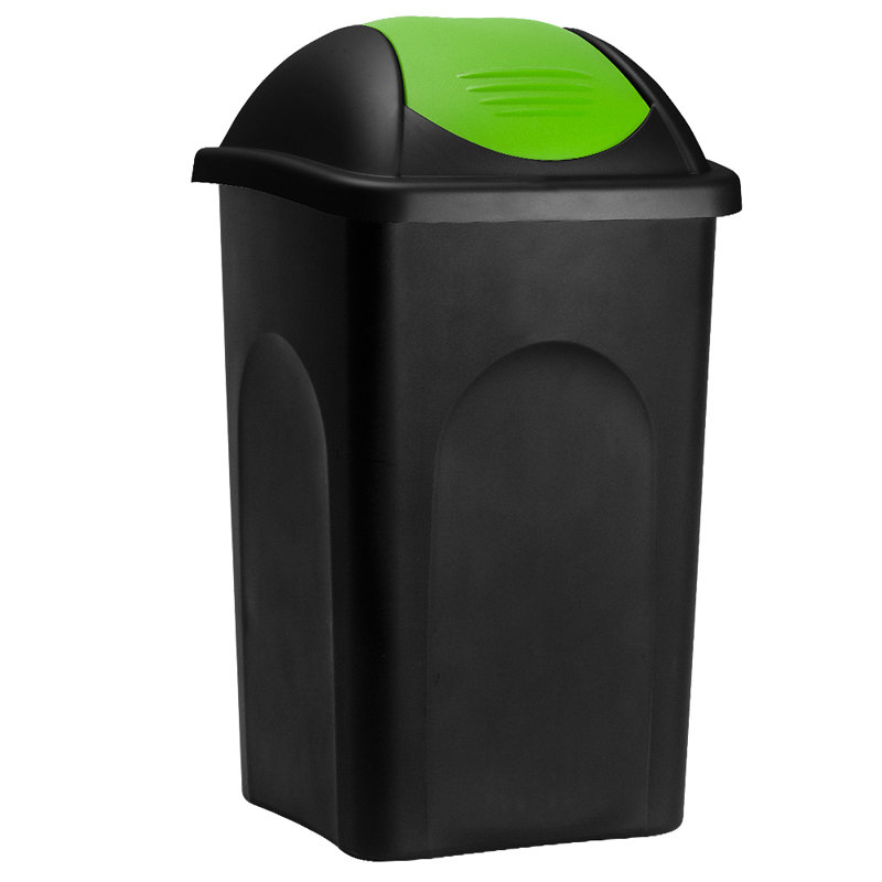 60 Litre Swing Top Trash Can, Black/Green