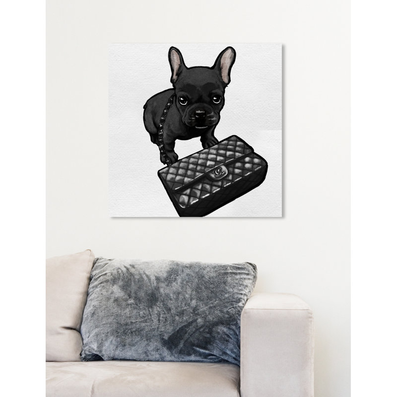 Classy Frenchie Noir - impression sur toile, Toile tendue, H 12 po x l 12 po