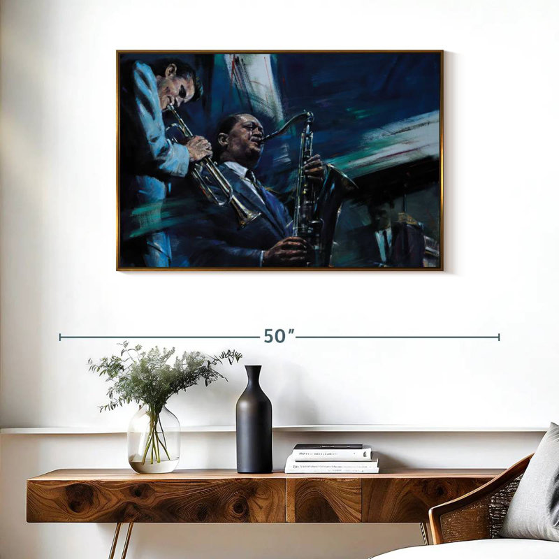 Bleu froid, 37 po x 25 po, Cadre flottant doré