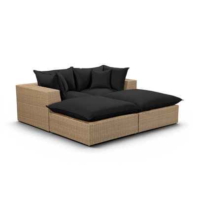 Cali Black Fabric & Brown Wicker Modular Outdoor Double Chaise