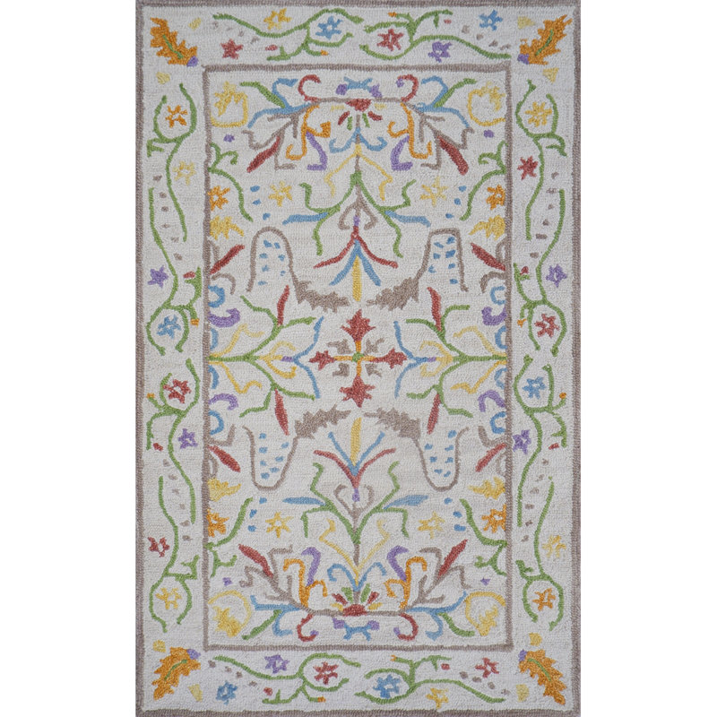 Artemesia Hand-Tufted Wool Loop Pile Indoor Rug Traditional Bordered Multicolor, Rectangle 2' x 3'