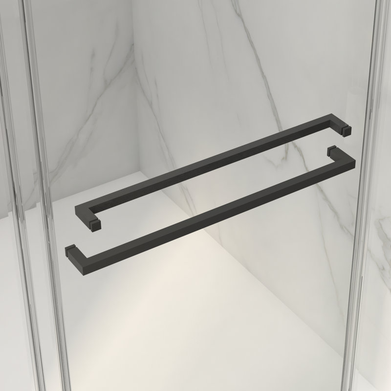 Porte de douche coulissante double sans cadre avec tampon à fermeture en douceur et revêtement en verre facile à nettoyer