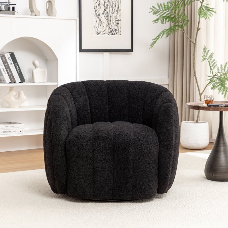 Bennett Upholstered Swivel Barrel Chair, Black Polyester Blend