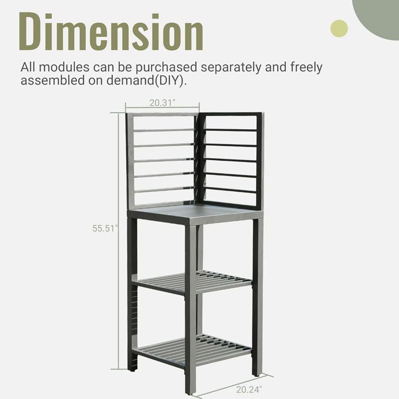 Îlot de cuisine extérieur en aluminium: rangement double, plateau sécuritaire pour les aliments, fabrication stable, 20,3 po Profondeur x largeur 56,38 po High Island avec placards: housse de protection, niveleur réglable, profondeur de 20,3 po
