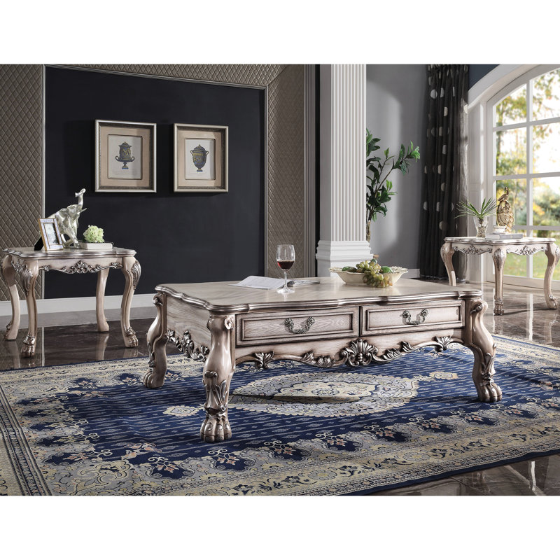 Table de bout traditionnelle carrée en blanc rétro avec incrustations exquises et repose-pieds stable
