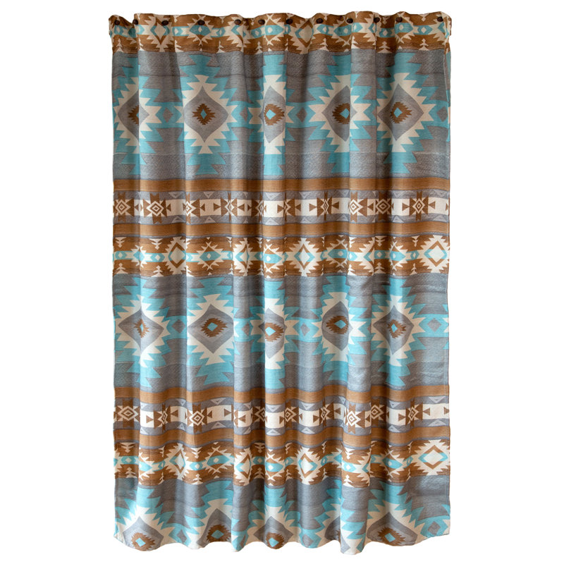 Southwest Turquoise and Brown Fabric Blackout Shower Curtain