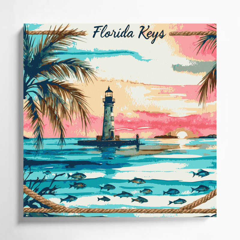 Nautical Florida Keys Brown Canvas Wall Art, 8" H x 8" W