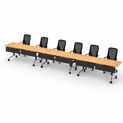 6 Person Fold-up Training Tables, Extra Long for Seminars and Conferences with Thick Tops, Fold-Up Legs & Integrated Power Boxes includes commercial Office Chairs.