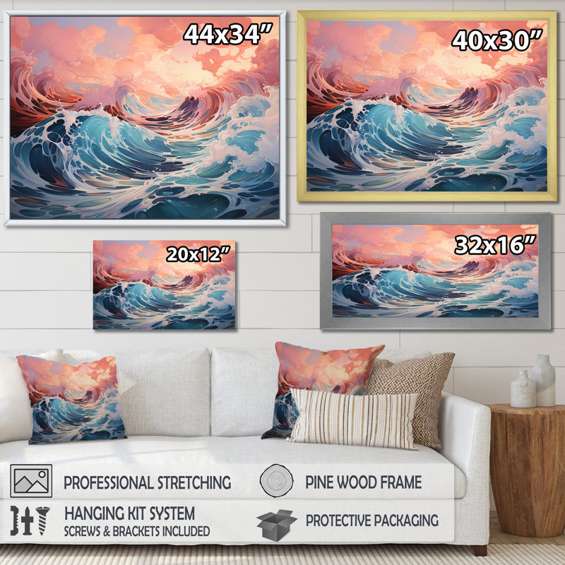 «Aqua Pastel Clouds Lansdcape II», reproduction d'art sur toile, H 16 po x l 32 po x P 1 po, Cadre simple noir
