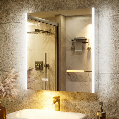 30"W Smart LED Medicine Cabinet Mirror with Lights Night Lamp Side Mirror, Anti-Fog  Adjustable 5X Magnifier, GCFI, Outlet & USB, Clock, Soft-Close Design