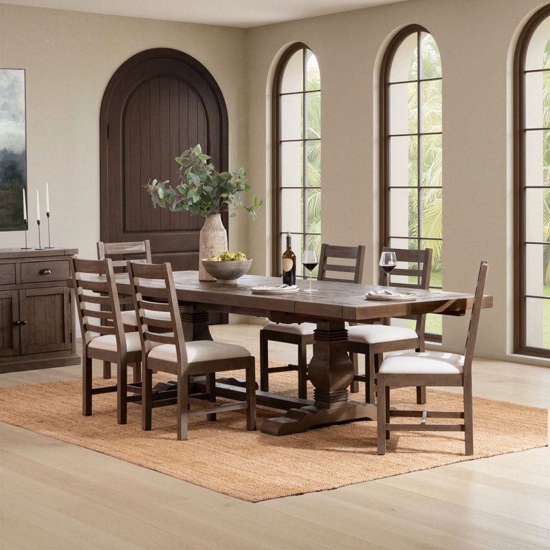 Caleb 8-Piece Reclaimed Pine Extendable Dining Table Set, 7 Pcs: Table, 6 Chairs