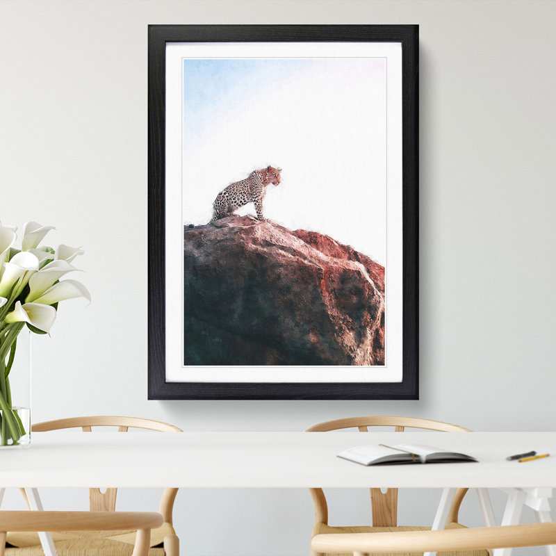 Leopard upon the Rock - Framed Print, 33cm H x 24cm W x 2cm D, Black Framed