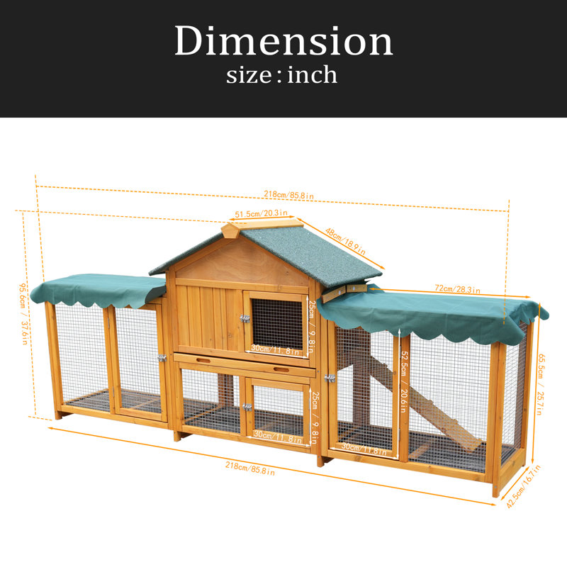 Cage à lapin très grande 82 pouces pour l'extérieur, facile à assembler et stable, avec plateau de nettoyage et toit imperméable pour petits et moyens