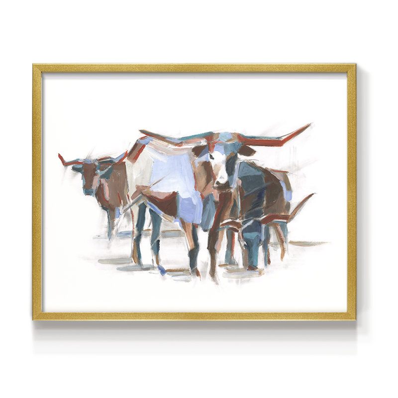 Modern Longhorns II - reproduction encadrée - réarmable, H 16 po x l 20 po, Doré