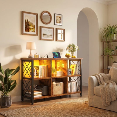 Bibliothèque 6 cubes avec lumières à DEL et ports de charge, organisateur de rangement robuste pour le bureau / salon / chambre à coucher l 43,31 po x P 13,78 po x H 29,92 po